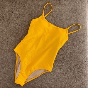 Yellow ribbed textured one piece swimsuit